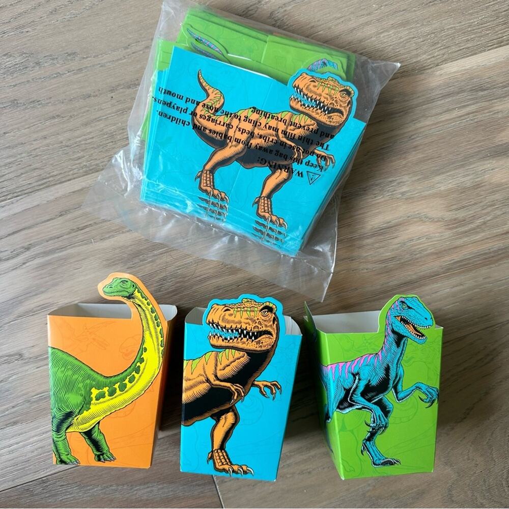24 Pack Dinosaur Popcorn Boxes for Candy, Snacks, Kid's Birthday Party 3 Styles